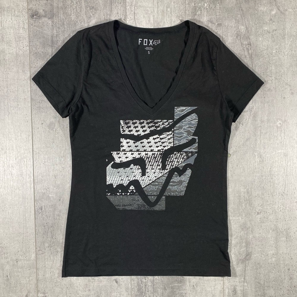 00s Y2k Black Fox Racing V-Neck Tee